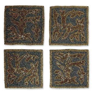 Jaune de broderie perlée fait à la main exclusif avec sous-verre d'or avec travail manuel de forme ronde élégante et forme ronde élégante de l'Inde - Product Image 3