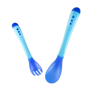 ECO Friendly Sensible al calor Sensor <span class=keywords><strong>de</strong></span> temperatura Cambio <span class=keywords><strong>de</strong></span> <span class=keywords><strong>color</strong></span> Alimentación Entrenamiento Cuchara y tenedor Set <span class=keywords><strong>para</strong></span> bebé - Product Image 1