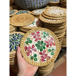 Round Shape Rattan <b>Placemat</b> with Colorful Mother of Pearl Inlay Direct Factory Wholesale Custom Logo Vietnam <b>Dining</b> Use - Product Image 6