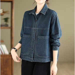 2025 Nueva chaqueta vaquera de otoño para mujer, chaqueta vaquera de manga larga Retro, abrigo vaquero informal holgado para mujer, prendas de vestir - Product Image 1