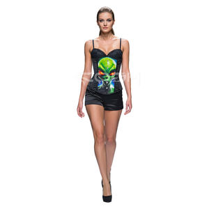 Corsé de satén con estampado sublimado transpirable, con varillas de acero debajo del busto, diseño de cara de alienígena verde, talla grande para mujer, moldeador de cintura para uso diario - Product Image 3
