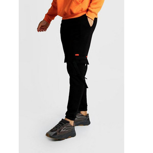 Men's <b>Black</b> Cargo Sweatpants Elastic Waist Multiple <b>Pockets</b> Casual Knitted Cotton Joggers Autumn Wear - Product Image 2