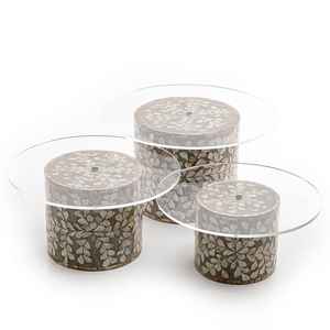 Miroir perlé en acrylique, Mini tasse, support à gâteau, ensemble de décoration de mariage, plateau de Base, assiette haute, rond, article en cristal suspendu - Product Image 1