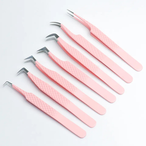 Pince à cils de volume russe de marque privée pince à épiler à pointe en fibre d'acier professionnelle revêtement de couleur rose lisse - Product Image 1