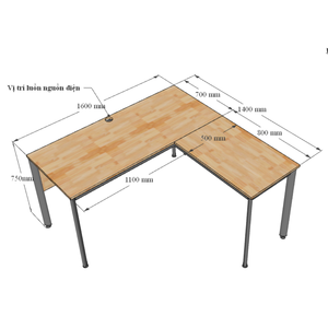 HBOV017 L-Shaped Minimalist Contemporary <b>Desk</b> 160cm Solid Wood Rubber Wood with Oval Design for <b>Study</b> Metal Material - Product Image 3