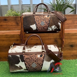 Nouveau luxe usiné à la main en cuir de vachette sac polochon 2 pièces Combo Set en cuir véritable voyage bagages Weekender Set pour hommes et femmes - Product Image 1