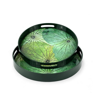 Plateau en laque à motif de feuilles, fait à la main, décoratif, avec un design de feuilles naturelles, pour servir de la nourriture, pour la présentation sur table et la décoration de la maison - Product Image 2