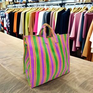 Coloré Écologique Réutilisable Fermeture Éclair En Plastique Tissé Rayé Sac À Provisions Handloom Recyclé Sacs De Plage avec Style De Mode - Product Image 3