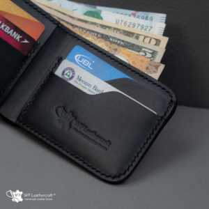 กระเป๋าสตางค์หนังแท้แบบพับได้ รุ่นคลาสสิค หมายเลข 55 ทำมือ พร้อมช่องใส่เงินสดสองช่อง ปิดแบบเปิด ป้องกันการโจรกรรม สีดำ - Product Image 4