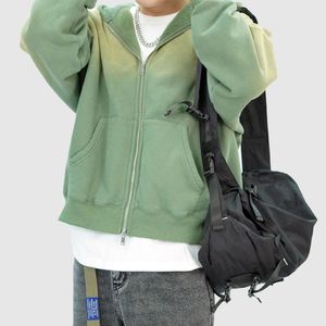 Vente en gros Vêtements de rue décontractés Sweat à capuche dégradé vert Sweat-shirt chaud doublé de fermeture à glissière pour hommes - Product Image 4