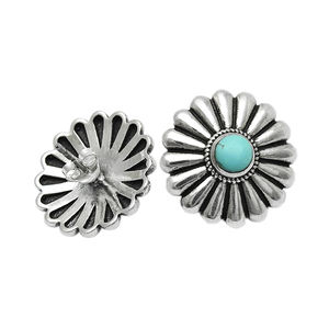 Haute qualité prix de gros 925 argent Sterling naturel bleu Turquoise pierre précieuse fleur forme Boho boucles d'oreilles pour femme filles - Product Image 1