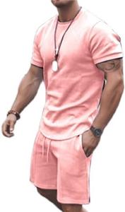 ชุดออกกำลังกายผู้ชายสไตล์สตรีทแวร์สำหรับฤดูร้อน ชุดวอร์ม ชุดโยคะ ชุดออกกำลังกาย ระบายอากาศได้ดี สีชมพูเรียบ ผ้าฝ้าย 100% - Product Image 2