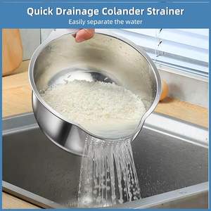 Bol de lavage en acier inoxydable 304-4 en 1 bol de lavage de riz passoire passoire passoire à mailles fines pour laver les légumes, les fruits, - Product Image 2