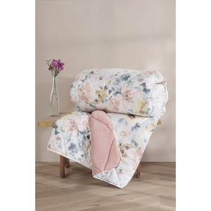 Couette matelassée double taille Queen Dalya rose poudré 195x215 cm en coton et velours avec garnissage en soie pour l'été et l'hiver, idéale pour les hôtels - Product Image 1
