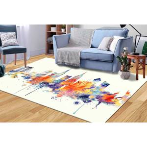 Alfombra con diseño del horizonte de Nueva York en acuarela: Alfombra moderna con estampado abstracto, alfombra suave con pelo largo - Product Image 2