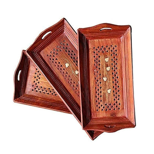 Plateau en bois Vente en gros Décoration en bois écologique personnalisée Plateau à fruits de service avec poignées pour une utilisation à la main pour un plateau en bois - Product Image 4