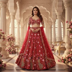 Premium yumuşak <span class=keywords><strong>Net</strong></span> nakış çalışması Lengha Choli Dupatta elbiseler - Product Image 3