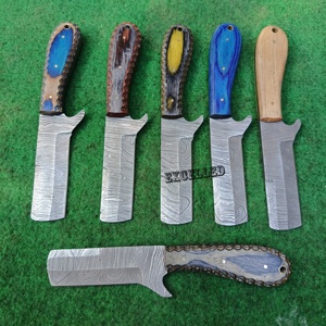Cuchillo cortador de toro de acero de Damasco hecho a mano, cuchillo japonés de vaquero de hoja fija con Funda de cuero para acampar y cazar - Product Image 1