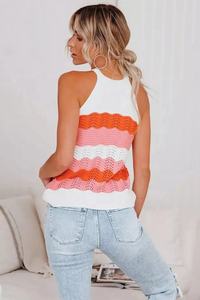 Camiseta sin mangas a rayas de color naranja para mujer Chaleco de playa de verano de calidad superior - Product Image 3