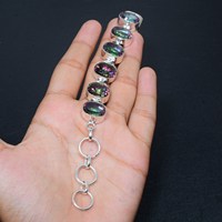 Pulsera con Dije de Topacio Arcoíris Místico Art Palace, Plata de Ley 925, Estilo Vintage Boho Hippie, Unisex, Certificado por Terceros, Regalo