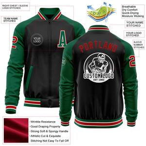 Bomber personnalisé noir rouge-kelly vert Varsity Letterman veste à glissière bicolore coupe-vent Streetwear veste universitaire vintage pour hommes - Product Image 2