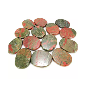 Piedra natural de alta calidad, unakita, Palma plana, piedras preciosas planas ovaladas, piedra de cristal curativa, Palma al por mayor - Product Image 1