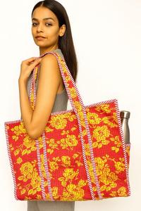 Main bloc imprimé à la main coton Shopping fourre-tout femmes sac fourre-tout à la main bloc imprimé matelassé épaule imprimé sac en gros - Product Image 6