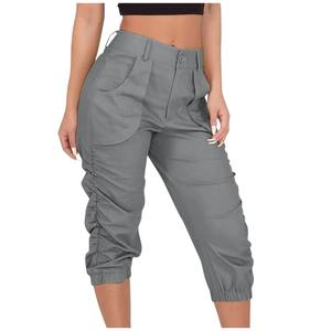 2024 nouvelle mode taille haute élastique cordon ample jambe large toile pantalon femmes hiver Cargo pantalon poches latérales broderie - Product Image 6