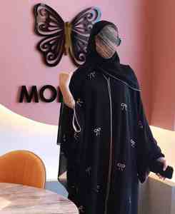 Venta al por mayor de lujo satén Abaya para adultos mujeres pequeño vestido musulmán con mangas con volantes de alta calidad Dubai seda inspirado Turquía - Product Image 3