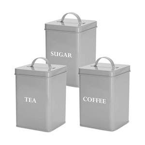 Kim loại bánh mì hộp/bin/container thiết lập của 4 bánh mì bin trà cà phê đường tin <span class=keywords><strong>Canister</strong></span> thiết lập cho nhà bếp nhà Quà tặng màu xám màu - Product Image 2