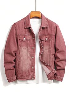 Veste en jean délavé rose poussière pour homme sur mesure avec poches sur la poitrine et sur les côtés - Product Image 1