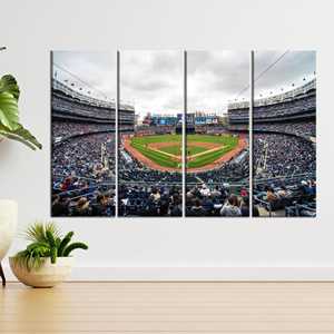 Elegante decoración de lienzo con estampado de béisbol - Póster artístico del Yankee Stadium, 4P: estirado sobre lienzo - Product Image 1