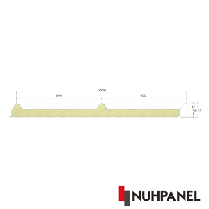 Panneau de toiture écologique à trois nervures, isolé en PUR/EPS, tôle d'acier pour toiture, hauteur 37 mm, largeur 1000 mm - Product Image 2