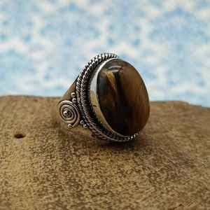 925 Sterling Silver Tiger Eye Gemstone Boho Ring Natural Handmade Fine Bohemian Jewelry Diamond Main Factory Wholesale Price - Product Image 1