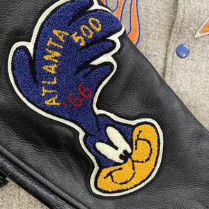 Chaqueta universitaria con logotipo personalizado para hombre, chaqueta de béisbol de pareja negra con bordado de mangas de cuero, chaqueta universitaria Letterman para hombre - Product Image 3