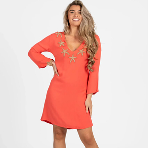 Traditional Bohemian Embroidered Summer <b>Beach</b> <b>Tunic</b> One-piece V-neck High Cut Bottom Polyester/Rayon Printed Pattern Sun Dress - Product Image 1