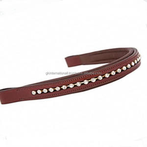 Bande de sourcils de cheval rembourrée en cuir véritable marron clair, luxe, canal vide, personnalisé avec 1 rangée de cristaux clairs, bande de sourcils bling - Product Image 6