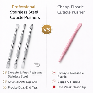 ชุดอุปกรณ์ดันหนังกำพร้าสแตนเลสคุณภาพสูง 3 ชิ้น ชุดเตรียมเล็บแบบสองด้าน ใช้ซ้ำได้ สำหรับทำเล็บมือและเล็บเท้า ชุดมืออาชีพ OEM - Product Image 5