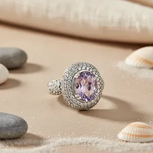Anillo de Amatista Chapado en Oro Rosa para Mujer, Joyería de Compromiso (Gemas Naturales con Incrustaciones de Acero Inoxidable) - Product Image 2