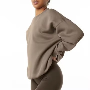 High Quality Oversized Women's Knitted Fleece Pullover Sweatshirt Custom <b>Stand</b> Washed <b>Drop</b> Shoulder Winter Formal Terry Front - Product Image 5