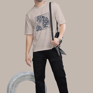 T-shirt décontracté pour homme avec imprimé motif vague, col rond, manches courtes, respirant, coupe classique, tissu jersey 100% coton - Product Image 5