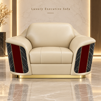 Canapé de bureau exécutif de luxe à une place, fauteuil en cuir véritable avec structure en bois massif pour la zone de réception