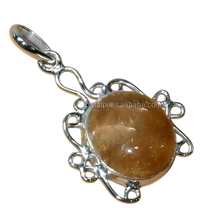 Pendentif Rutile doré Pierre précieuse Pendentif en argent sterling 925 Pendentif tendance à la mode pour mariage, anniversaire, fiançailles - Product Image 5