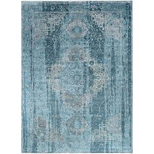 Alfombras de Seda Anudadas a Mano Gulmarg con Patrón de Medallón Azul para Decoración de Sala de Estar, Alfombra Rectangular de 9x12 para Pasillo, Patchwork Skps-217 - Product Image 1