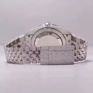 Haute qualité hommes plein glacé luxe argent Moissanite diamant clouté montre à la main bande Quartz pour sport affaires verre - Product Image 4