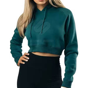 Diseño personalizado uso al aire libre mujeres Crop Top sudaderas con capucha de color sólido cómodo mujeres Crop Top sudaderas con capucha - Product Image 1