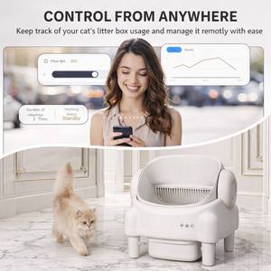 App-Controlled Smart Automatic Cleaning Cat <b>Litter</b> Box Waste <b>Sifting</b> Stainless Steel <b>Tray</b> Safety Sensors 75L Large Capacity Odor - Product Image 4