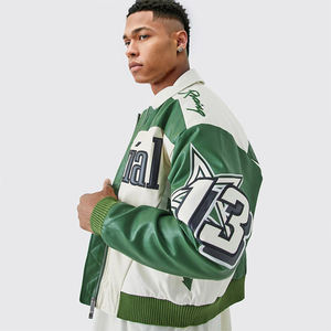 Chaqueta de alta calidad para hombre, estilo de carreras, chaqueta de Moto con bordado de letras de retazos personalizados, chaqueta de cuero Bomber PU para hombre - Product Image 1