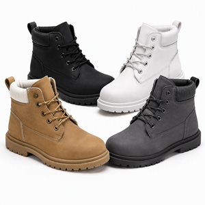 Botas de trabajo de cuero genuino para mujer, con cordones en el tobillo, cremallera lateral, cuello acolchado, suela gruesa, zapatos de seguridad para exteriores, venta al por mayor - Product Image 1