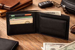 Portefeuille homme en cuir véritable, bifold, anti-RFID, fin, minimaliste, pour poche avant, fermeture ouverte, élégant, fin, portable - Product Image 4